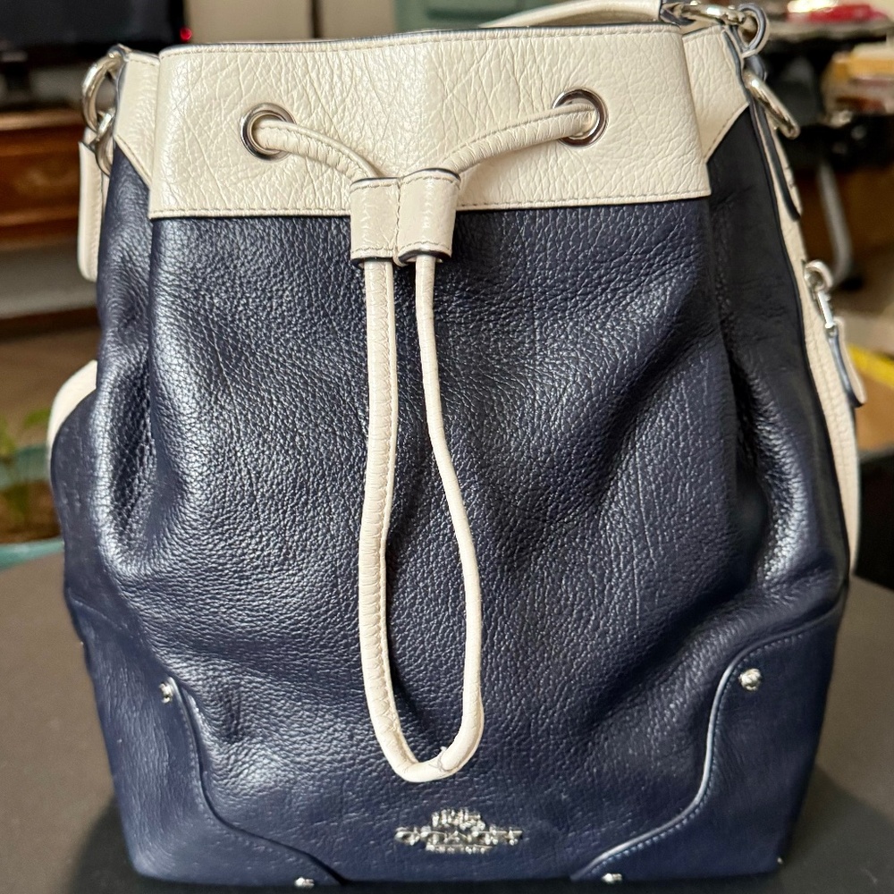 Coach Navy and Cream Shoulder Bag